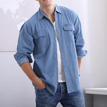 pavasara Rudens Džinsa garām piedurknēm Krekls Vīriešiem Gadījuma Modes Instrumenti Vīriešu Krekli Mazgā Džinsi Krekls Vīriešu Apģērbu Plus Lieluma M-4XL