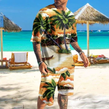 Hawaii Vīriešu Tracksuit Kokosriekstu Koku 3D Druka, T-krekls, Šorti Komplekti 2 Gabali Streetwear Lielgabarīta Beach Brīvdienas Tērpi Cilvēks Apģērbi