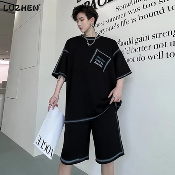 LUZHEN 2023 Vasaras Stilīgs Vēstules Modelis ar Īsām Piedurknēm T-krekls Gadījuma Šorti Vīriešiem Komplekts Moderns Iela Augstas Kvalitātes Apģērbu 6d3e30
