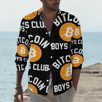 Bitcoin Y2K Ikdienas Krekls Vīriešu un Zēnu Klubs Digitālo Valūtas Krekls Rudens Zaudēt Blūzes ar garām Piedurknēm Grafiskais Lielajam Topi