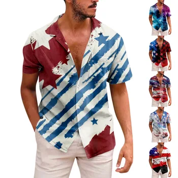 Jaunā Amerikāņu Neatkarības Diena Īsām Piedurknēm Krekls Uzdrukāts Vīriešu Ikdienas Beach Top Vasaras Modes Brīvā laika Krekli Vīriešiem