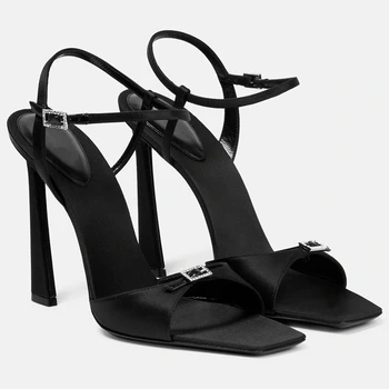 2023Luxury Zīda Sieviešu Sandales Šiks Modes High Papēži Formālu Kleita Balles Kurpes Dāma Melnā Sandalias Femmes Sapato Mujer