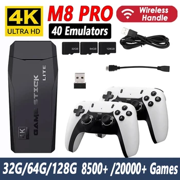 M8 Pro Video Spēli Spēlētājs 4K HD 32G 64G 128G Iebūvēts 20000+ Spēles Spēle Stick 2.4 G, Dubultā Bezvadu Kontrolieru Atbalstu TF Karti