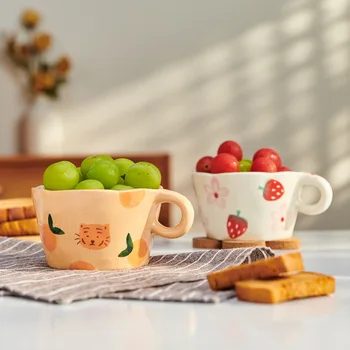 Ins Roku Apgleznoti Zemeņu Krūze Puses-šķipsnu Keramikas Sakura Kausa Cute Maz Ziedu Espresso Kafijas Tases Piena Dāvana Bērniem Meitenēm