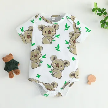 Jaundzimušo Zēnu un Meiteņu Īsās Piedurknes Karikatūra Koala Baby Romper Zēns Leotards Meitenēm Baby Girl Krekli Bērnu 6 Mēneši Meitene