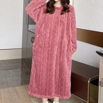 Plus Lieluma Sievietēm Flaneļa Nakts Kleita ziemā silts sleepwear Bieza naktsveļu naktskrekls Loungewear 4XL Mājas Drēbes