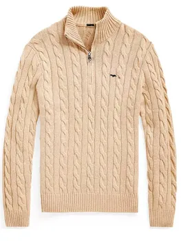 Augstas Kvalitātes Vīriešu Rudens/Ziemas Standard Edition Savīti Ziedu Trikotāžas Džemperis 100% Kokvilnas Puse Augstums Rāvējslēdzēju Džemperis Džemperis