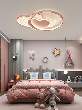 Ziemeļvalstu mūsdienu siltu bērnu guļamistaba griestu gaismas, mīlestības mākonī istabā gaismu zēni un meitenes studiju lampas
