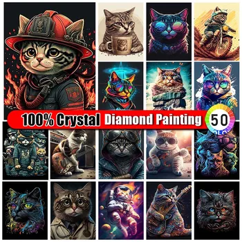 Merdika 100% Dimanta Kristāla Glezna Dzīvnieku Attēlu Rhinestone Dimanta Mākslas Mozaīkas Kaķis krustdūrienu Izšuvumi Roku darbs Dāvana