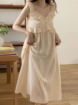 Sieviešu Vasaras Korejas Sweet Meitenes Lolita Nightgowns Ruffles Ziedu Zeķturi Pidžamas Sleepwear Homewear Viktorijas Nightdress