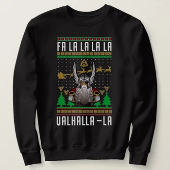 Fa La La La Valhalla Odin Neglīts Ziemassvētku Džemperis Ziemeļvalstu Viking ' er Ziemassvētku Dāvanu Pulovers pelēkā vārna 100% Kokvilnas Gadījuma Vīriešu Krekli