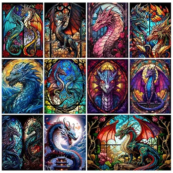 2023 Jaunu Dimanta Krāsošana Vitrāžas Dragon Full Dimanta Izšuvumu Pārdošana Cross Stitch Komplekti Fantāzija Dzīvniekiem Sienas Dekoru, Dāvanu