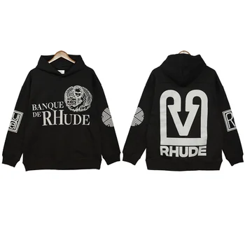 RHUDE Vēstuli Logo Drukas pelēkā vārna Vīriešiem Un Sievietēm, Lielgabarīta Vintage Zaudēt Streetwear Hip Hop Pāris Kapuci sporta krekls