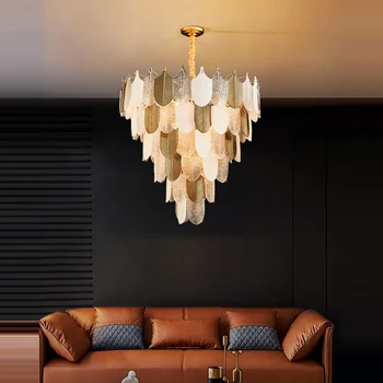 Art Deco Stikla Lapu Zelta Sudraba Aptumšojami LED Lustras Apgaismojums Karājas Lampas Zemāku Balstiekārtu Gaismeklis Lampen Par Foajē