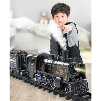 Simulācijas Tvaika Vilciens elektrovilcienu Rotaļlietu Komplekts Sakausējuma Vilcienu Spray Dziesmu DIY Rotaļlieta Ar Skaņas Un Gaismas Dzelzceļa noteikts Bērniem