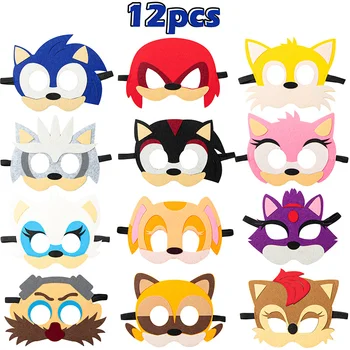 12Pcs Sonic Maska Partijas Apdare Komplekts Spēle Karikatūra Dzimšanas dienas svinības Halloween Atdzist Piederumi, Mīļākie Rotājumu Zēniem Meitenēm