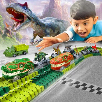 Transporta Dinozauru Vilciens Sliežu ceļa Rotaļlietas Projektēšana Auto ,Radīt Burvju Kāpšanas Vilcienā Pasaules Road Sacīkšu Elastīgu Dziesmas Zēns Dāvanu