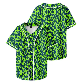 Green Blue Fire Baaseball T-krekls Sievietēm, Vīriešiem ar Īsām Piedurknēm Gadījuma Dienas Beisbola Jersey 3D Drēbes