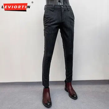 Vīriešu biznesa gadījuma atbilstu mazo kāju bikses 2023 jaunu rudens un ziemas garās bikses korejiešu versija slim montāžas tendence uzvalku bikses