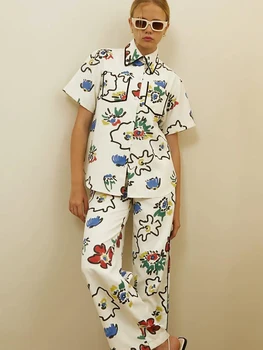 Linad Drukāt Pidžamas Sievietēm 2 Gabals Komplekti Īsām Piedurknēm Sleepwear Sieviešu Ikdienas Bikšu Kostīmi 2023 Vasaras Modes Naktsveļu