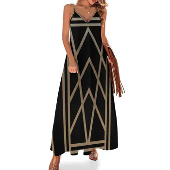 Melnā un Zelta Art Deco Kleita bez Piedurknēm Kleitas, kāzu kleita vasaras 2023 sievietēm