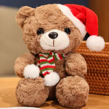 1pc 25cm Kawaii Plīša Ziemassvētku Teddy Bear Rotaļlietas Jauki Dzīvnieku Lācis Lelles ar Santa Hat Pildīti ar Mīkstu priekš Bērniem, Meiteņu Ziemassvētku Dāvanu