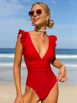 Peachtan Cietā Peldkostīmi 2023 Jaunu V Kakla Bikini Sarkanā Viengabala Peldkostīms Sievietēm Peldēties Uzvalku Savirmot Peldkostīmi Backless Peldkostīms