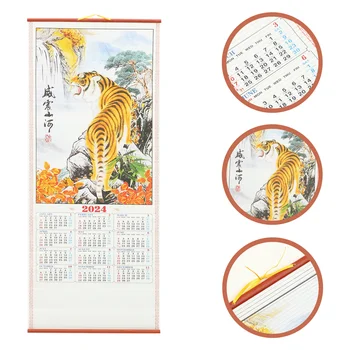 Papīra Kalendārs 2024 Sienas Karājas Kalendāri Imitācija Bambusa Ķīnas Ritiniet Tradicionālā Dzīvojamā Istaba Rotājumi