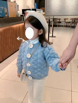 Bērnu Meiteņu Apaļu Kakla Jaka, Adīta Jaka Bērnu Džemperis 2023 Jaunu korejiešu Versija Rudens Top Baby Ārvalstu Stils