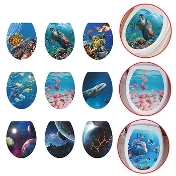3D Zemūdens Dzīvnieku Tualetes Sēdekli, Sienas Uzlīmes, Mākslas Tapetes Vannas istaba Uzlīmes pašlīmējošās Noņemams Tualetes Vāka Uzlīme Mājas Dekoru