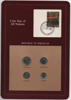 Franklin Pasta Zīmogs Paragvaja 1984-1986 Monētas 4 Gabalus Kopa 1-50 Guarani Unc Monētas, kas 100% Oriģināls