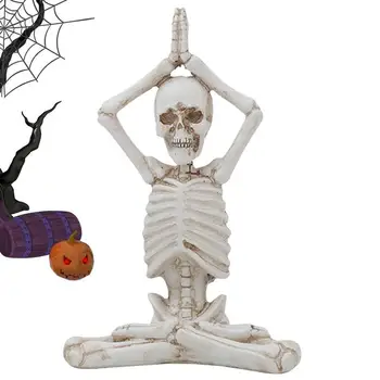 Skelets Jogas Statuja Spooky Galvaskausa Skulptūru Jogas Poza Dienā, Dead Halloween Rotājumi Jogas Poza Statuja Puse