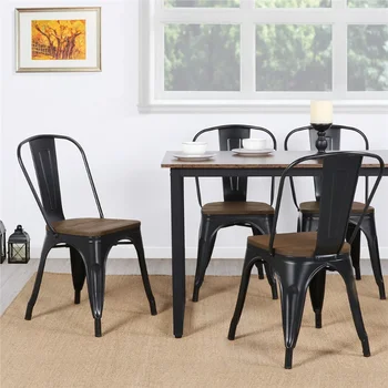 Alden Dizaina Metāla Paaugstināma Ēdamistabas Krēsli ar Koka Sēdeklis, Komplekts, 4, Melns ēdamistabas krēsli mēbeles