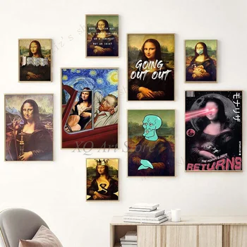 Daudzkultūru Smieklīgi Skaists Nerātns Mona Lisa Mākslas Plakāti Audekls Drukāt Vintage Sienas Gleznojums, Modernās Viesistabas Mājas Bezrāmju
