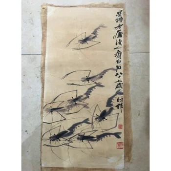 Ķīnas Veco Ritiniet Qi Baishi-Garneļu Krāsošana Rīsu Papīra Attēlu