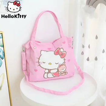 Sanrio Hello Kitty Melodiju Kuromi Cinnamoroll Ourin Pochacco Studentu Crossbody Soma Y2k Cute Karikatūra Divējāda lietojuma Audekls Pleca Soma