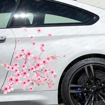 Ziedu cherry blossom rozā Auto uzlīmes ita auto tuning racing vinila decal wrap sānu grafikas, automašīnas durvju uzlīmes pusē decal uzlīmes
