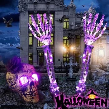 LED indikators iedegas, Skeleta Roku Rokā Halloween Puse Āra Dārza Mājas Pagalmā Zāliens Kvēlojošs Galvaskausa Apdare Haunted Šausmu Aksesuārus Komplekts