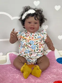24Inch African American Doll Kodi Melns Ādas Atdzimis Baby Toddler Meitene Lelle 3D Ādas ar Redzamām Vēnām ar rokām Darinātas Rotaļlietas, Dāvanu