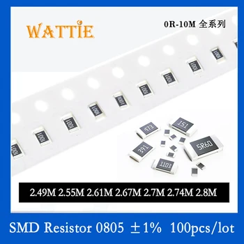 SMD Rezistors 0805 1% 2.49 M 2.55 M 2.61 M 2.67 M 2.7 M 2.74 M, 2,8 M 100GAB/daudz chip rezistori 1/8W 2.0 mm*1.2 mm