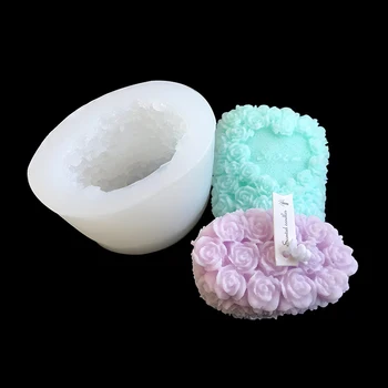 3D Valentīna Rožu Ziedu Kopu Silikona Veidnē DIY Aromatizētas Sveces, Ziepes, Smaržas Sveķu Mājas Dekoru Rīku Kūka Pomādes Cepšanas Veidne