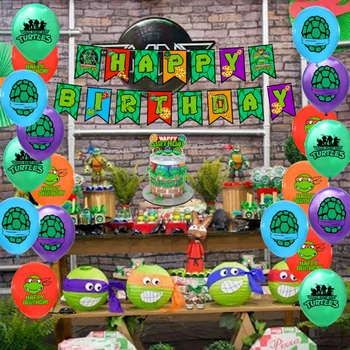 1Set Teenage Mutant Ninja Turtles Partijas Apdare Happy Birthday Banner Pull Karoga Karikatūra Baloni Anime Kūka Kartes Cilindrs