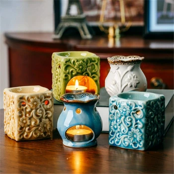 Radošā Retro Kreka Glazūru Keramikas Ēteriskās Eļļas Lampas Aromātu Degļu Mājās Vakariņas Dekoru Aromterapijas Smaržu, Novēršot vīraka kvēpināmais trauks