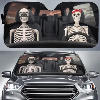 Galvaskauss, Cilvēka Vadītāja Auto Saulessargs Vējstikla Pāris Skeletu Salokāms Auto Halloween SUV Kravas Auto Saule saulessarga Šausmu Windows