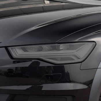 2 Gab., Auto Lukturu aizsargplēvi Kūpinātas Melnu Nokrāsu Wrap Caurspīdīga Vinila TPU Uzlīme Audi A6 C7 4G S6 RS6 2012-2018