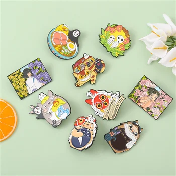 9pcs/daudz Miyazaki Hayao animācija Emaljas Broša Japānas klasiskās multiplikācijas filmu cute apģērbs, aksesuāri, krāsas metāla pin žetons